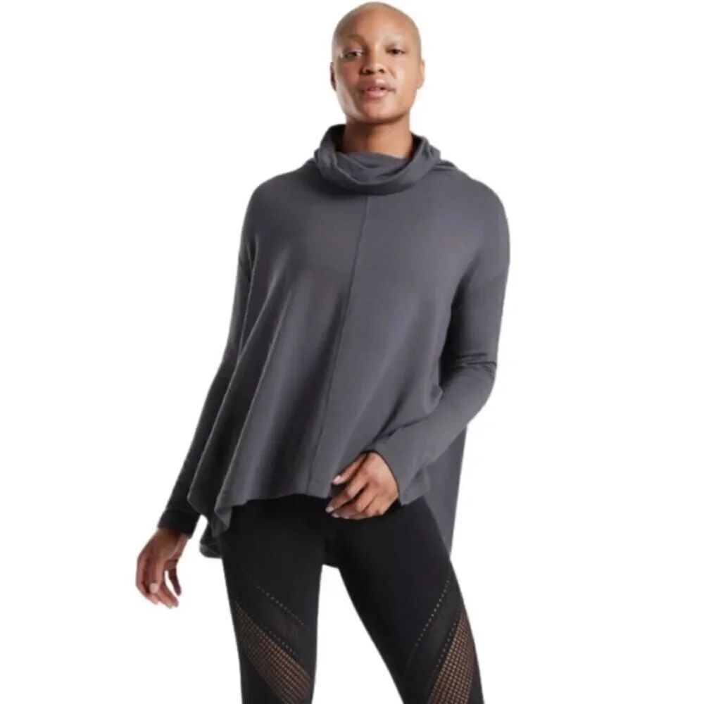 Athleta Ethereal Brushed Funnel Neck in Navy Size Medium